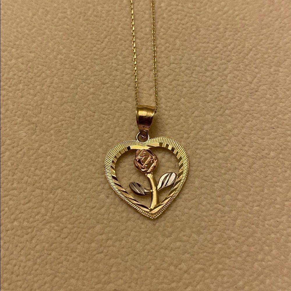 Heart Rose 14k Solid Gold Pendant Tehrani Jewelry